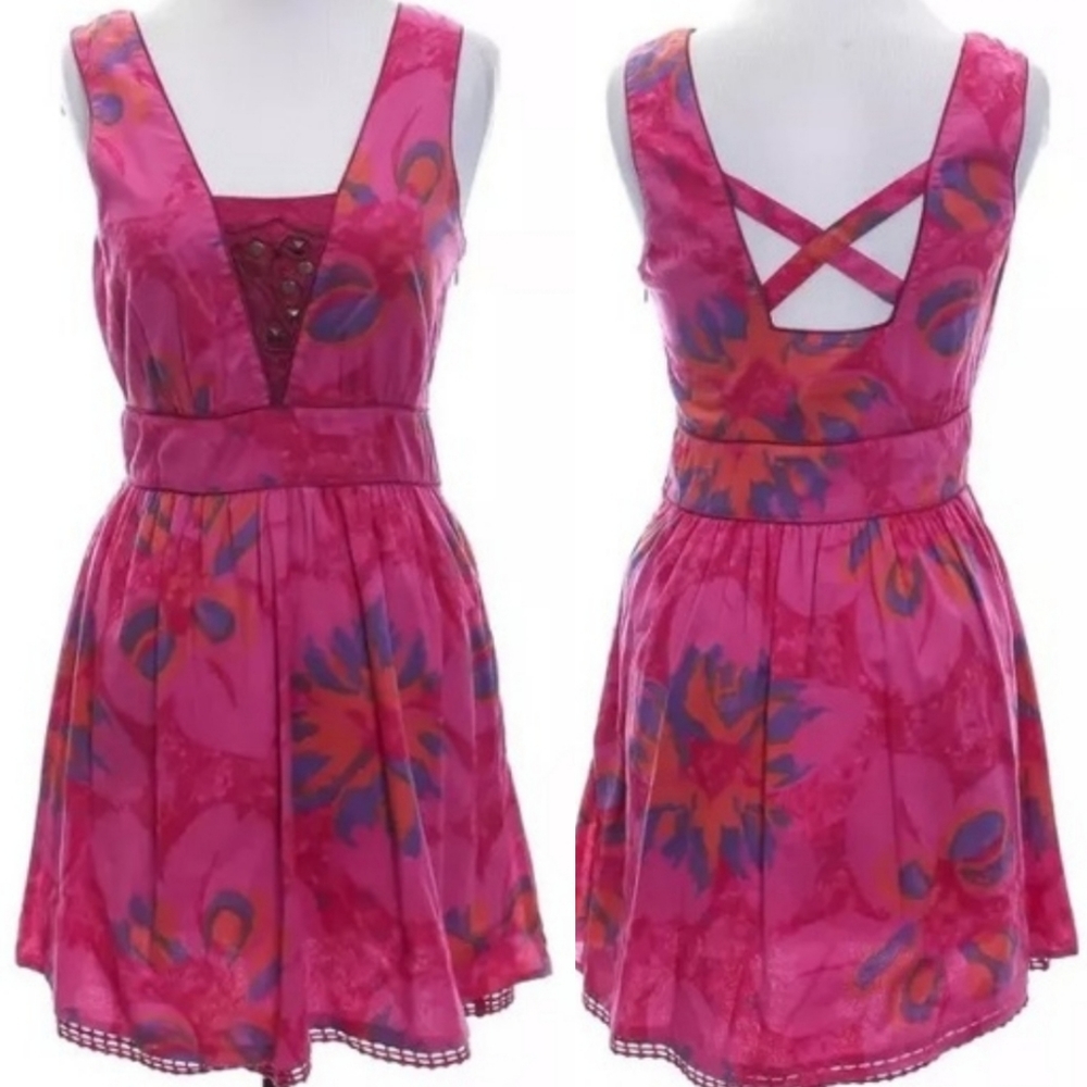 Free People pink cotton dress floral print 2